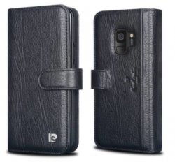 Fodral i äkta svart läder Pierre Cardin för Samsung Galaxy S9 plus.